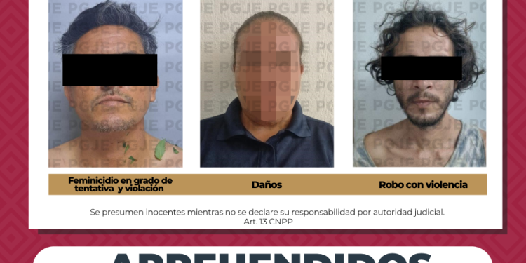 APREHENDE PGJE A TRES PERSONASPOR DIVERSOS DELITOS