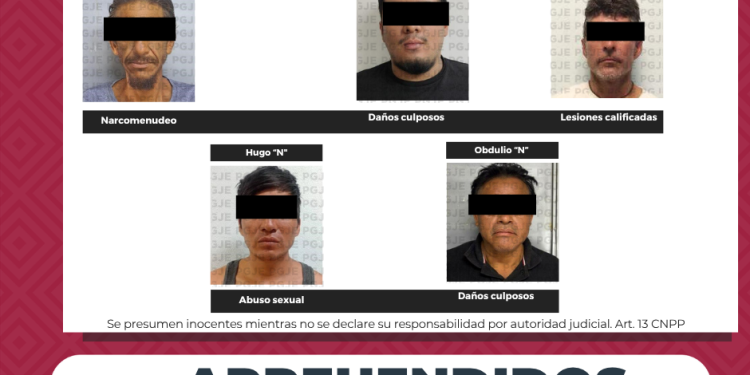 CUMPLIMENTA PGJE 5 ÓRDENES DE APREHENSIÓN POR DIVERSOS DELITOS