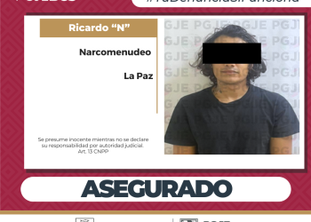 DERIVADO DE DENUNCIAS ANÓNIMAS, DETIENE PGJE A PROBABLE NARCOMENUDISTA EN LA PAZ