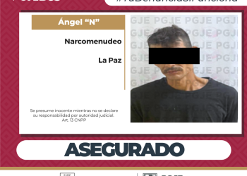 DETIENE PGJE A HOMBRE CON MÁS DE 3 MIL DOSIS DE METANFETAMINA EN LA COLONIA REFORMA EN LA PAZ
