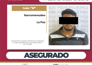 DETIENE PGJE A JOVEN EN POSESIÓN DE NARCÓTICO EN LA COLONIA VALLE DEL MEZQUITE EN LA PAZ