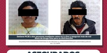 PGJE REALIZA CATEO EN LA PAZ; ASEGURAN MÁS DE MIL 600 DOSIS DE DROGA Y DETIENE DOS PERSONAS