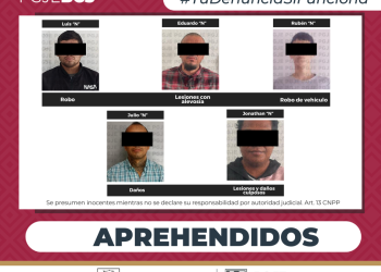 POR DELITO DE ROBO LESIONES Y DAÑOS APREHENDE PGJE A 5 PERSONAS