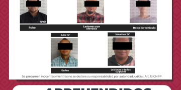 POR DELITO DE ROBO LESIONES Y DAÑOS APREHENDE PGJE A 5 PERSONAS