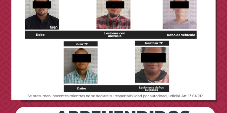 POR DELITO DE ROBO LESIONES Y DAÑOS APREHENDE PGJE A 5 PERSONAS