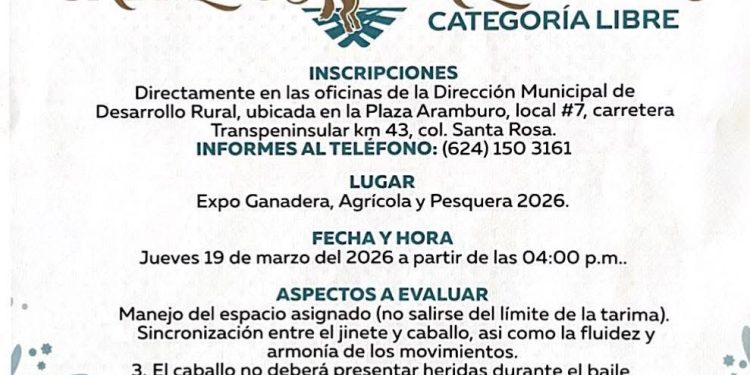 INVITAN A CONCURSOS ECUESTRES Y DE DESTREZA EN LA EXPO GANADERA 2026 DE SAN JOSÉ DEL CABO