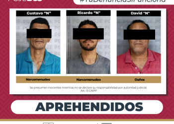 APREHENDE PGJE A TRES HOMBRES POR RELACIÓN EN DELITOS DE NARCOMENUDEO Y DAÑOS