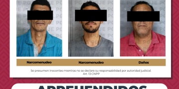 APREHENDE PGJE A TRES HOMBRES POR RELACIÓN EN DELITOS DE NARCOMENUDEO Y DAÑOS