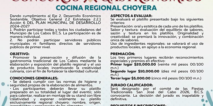 INVITAN AL X CONCURSO GASTRONÓMICO COCINA REGIONAL CHOYERA EN SAN JOSÉ DEL CABO   