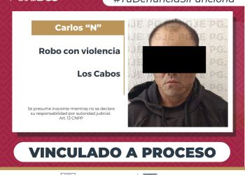 OBTIENE PGJE VINCULACIÓN A PROCESO Y PRISIÓN PREVENTIVA CONTRA IMPUTADO POR ROBO CON VIOLENCIA A FARMACIA EN LOS CABOS