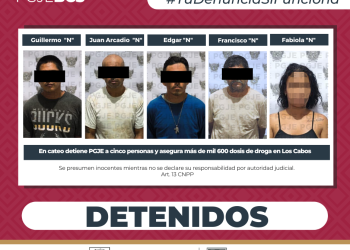 EJECUTA PGJE CATEO EN CABO SAN LUCAS; DETIENEN A 5 PERSONAS Y ASEGURAN MIL 650 DOSIS DE DROGA