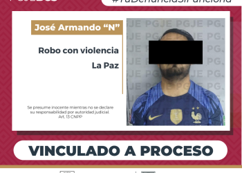 OBTIENE PGJE VINCULACIÓN A PROCESO POR ROBO CON VIOLENCIA A COMERCIOEN LA PAZ