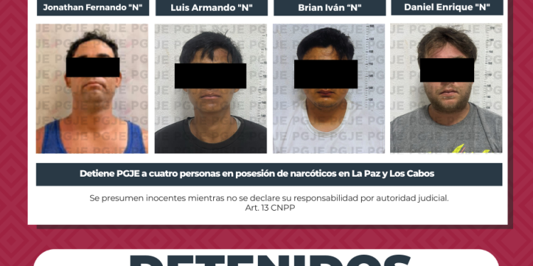 DETIENE PGJE A CUATRO PROBABLES NARCOMENUDISTAS Y ASEGURA NARCÓTICOS EN LA PAZ Y LOS CABOS
