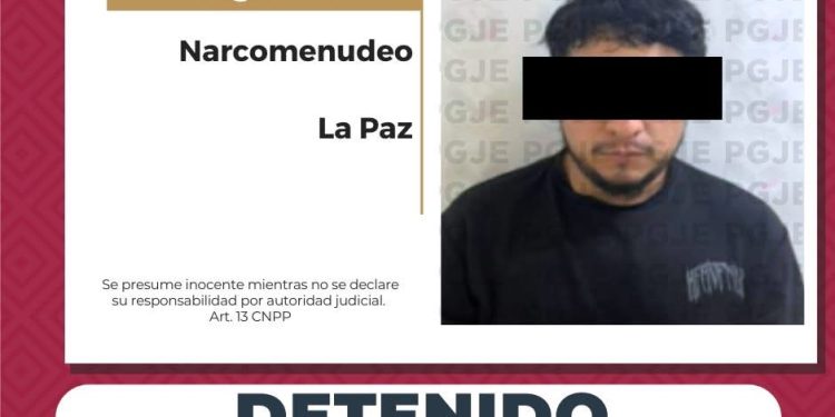 PGJE DETIENE A PROBABLE NARCOMENUDISTA  EN POSESIÓN DE METANFETAMINA EN LA PAZ
