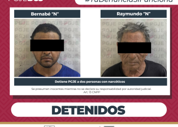 DETIENE PGJE DOS HOMBRES EN COLONIA SANTA FE EN LA PAZ Y ASEGURA DROGA