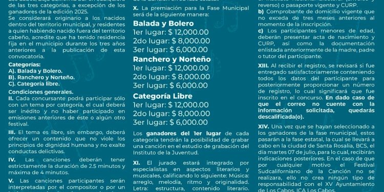 CONVOCAN A CANTANTES Y COMPOSITORES DE LOS CABOS A PARTICIPAR EN EL FESTIVAL SUDCALIFORNIANO DE LA CANCIÓN 2026