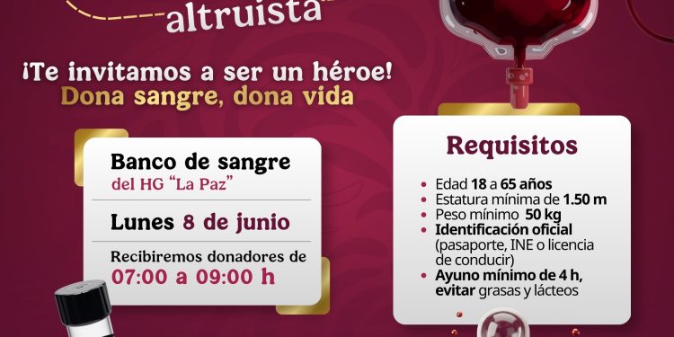 CONVOCA ISSSTE BAJA CALIFORNIA SUR A PARTICIPAR EN CAMPAÑA DE DONACIÓN DE SANGRE ALTRUISTA