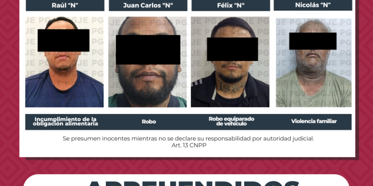 APREHENDE PGJE A 4 HOMBRES POR DIVERSOS DELITOS