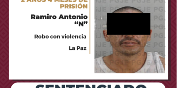 OBTIENE PGJE SENTENCIA DE MÁS DE 2 AÑOS DE PRISIÓN PARA CULPABLES DE ROBO CON VIOLENCIA EN LA PAZ