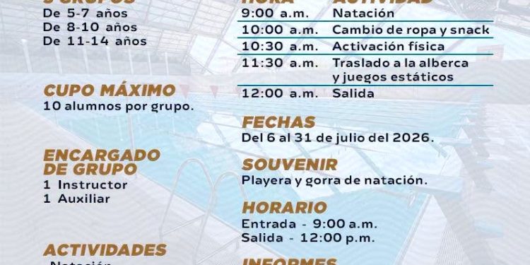 INVITAN A INSCRIBIRSE AL CURSO DE VERANO 2026 EN LA ALBERCA OLÍMPICA DON KOLL EN CABO SAN LUCAS