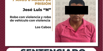 SENTENCIA A MÁS DE 7 AÑOS DE PRISIÓN A RESPONSABLE DE ROBO CON VIOLENCIA Y ROBO DE VEHÍCULO CON VIOLENCIA EN LOS CABOS