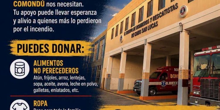 BOMBEROS DE CABO SAN LUCAS ENVÍA 3 VEHÍCULOS CON EQUIPO Y 9 ELEMENTOS OPERATIVOS PARA APOYAR EN LA EMERGENCIA EN COMONDÚ