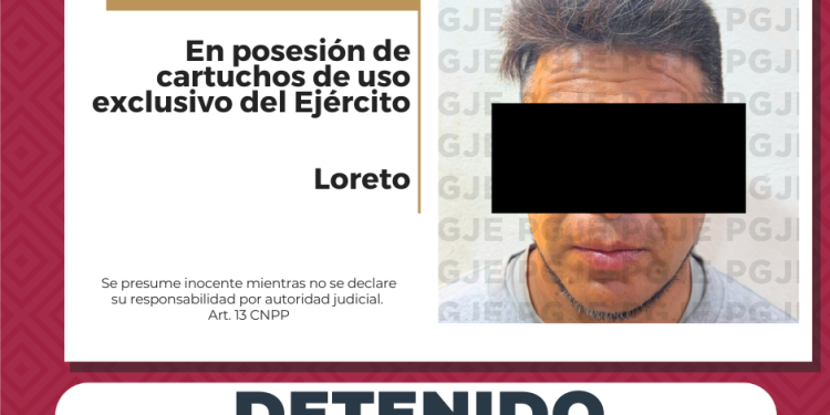DETIENE PGJE A UN HOMBRE EN POSESIÓN DE CARTUCHOS DE USO EXCLUSIVO DEL EJÉRCITO EN LORETO