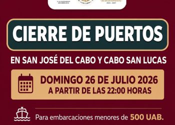 ANUNCIAN CIERRE DE PUERTO EN LOS CABOS A PARTIR DE LAS 22:00 HORAS POR EFECTOS DEL HURACÁN GENEVIEVE