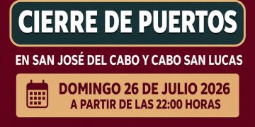 ANUNCIAN CIERRE DE PUERTO EN LOS CABOS A PARTIR DE LAS 22:00 HORAS POR EFECTOS DEL HURACÁN GENEVIEVE