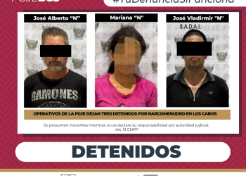 DETIENE PGJE A TRES PERSONAS Y ASEGURA MÁS DE 3 MIL DOSIS DE NARCÓTICOS EN OPERATIVOS REALIZADOS EN LOS CABOS