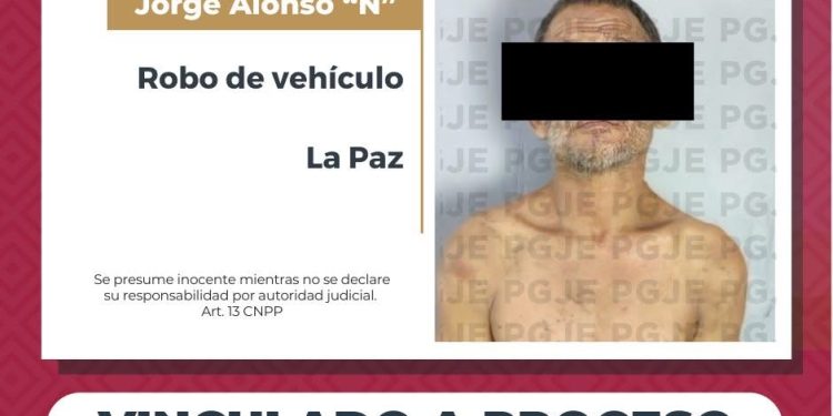 OBTIENE PGJE VINCULACIÓN A PROCESO CONTRA IMPUTADO POR ROBO DE VEHÍCULO EN LA PAZ