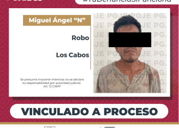 OBTIENE PGJE VINCULACIÓN A PROCESO POR ROBO COMETIDO EN SAN JOSÉ DEL CABO