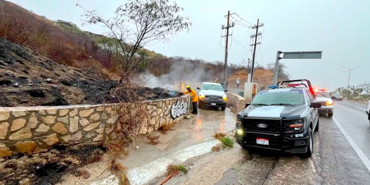 ATIENDEN BOMBEROS DE SAN JOSÉ DEL CABO INCENDIO FORESTAL EN LA CARRETERA TRANSPENINSULAR