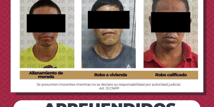 PGJE APREHENDE A 3 PERSONAS POR DIVERSOS DELITOS