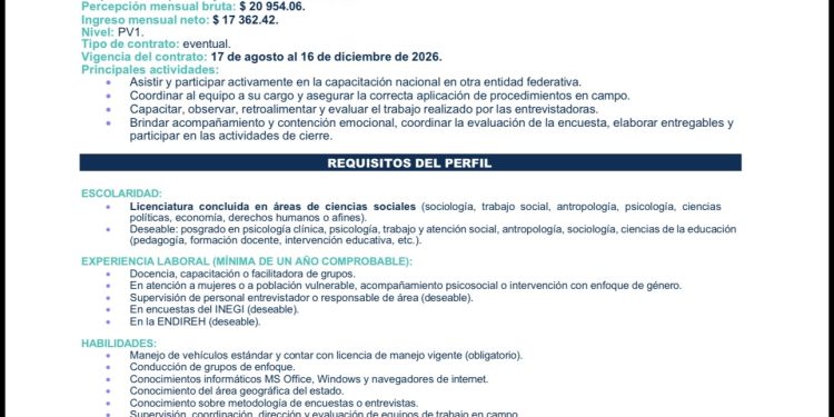    ABREN VACANTE DEL INEGI PARA PROFESIONISTAS EN CIENCIAS SOCIALES DE LOS CABOS