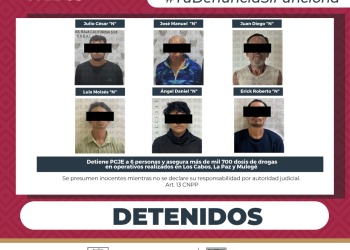 ASEGURA PGJE MÁS DE 1 MIL 700 DOSIS DE DROGA Y DETIENE A SEIS PERSONAS EN OPERATIVOS CONTRA EL NARCOMENUDEO EN BCS