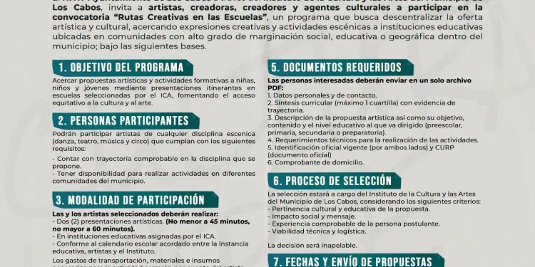 CONVOCA AYUNTAMIENTO DE LOS CABOS A PARTICIPAR EN LA SEGUNDA EDICIÓN DE “RUTAS CREATIVAS”