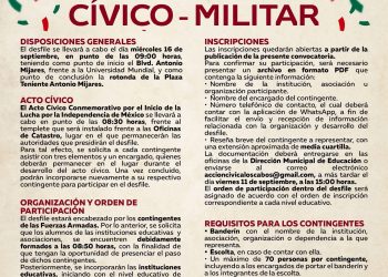 CONVOCA A PARTICIPAR EN EL DESFILE CÍVICO MILITAR POR EL INICIO DE LA INDEPENDENCIA DE MÉXICO