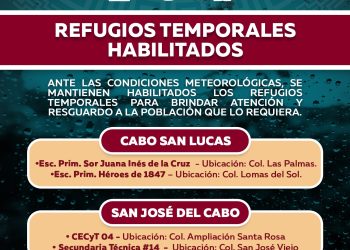 MANTIENE XV AYUNTAMIENTO DE LOS CABOS CUATRO REFUGIOS TEMPORALES HABILITADOS ANTE PRONÓSTICO DE LLUVIAS