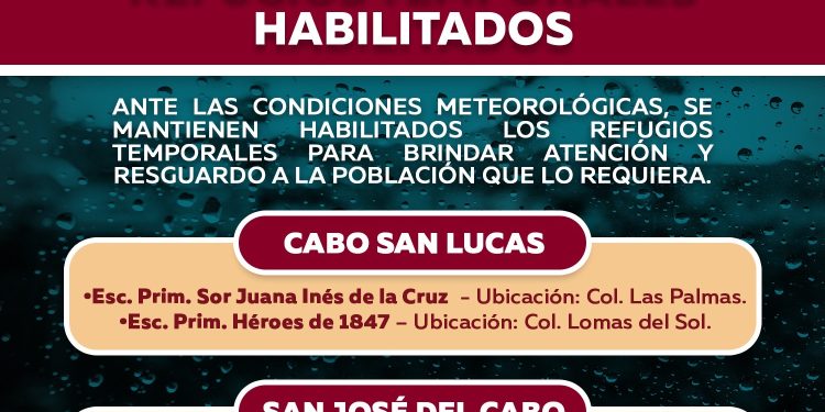 MANTIENE XV AYUNTAMIENTO DE LOS CABOS CUATRO REFUGIOS TEMPORALES HABILITADOS ANTE PRONÓSTICO DE LLUVIAS
