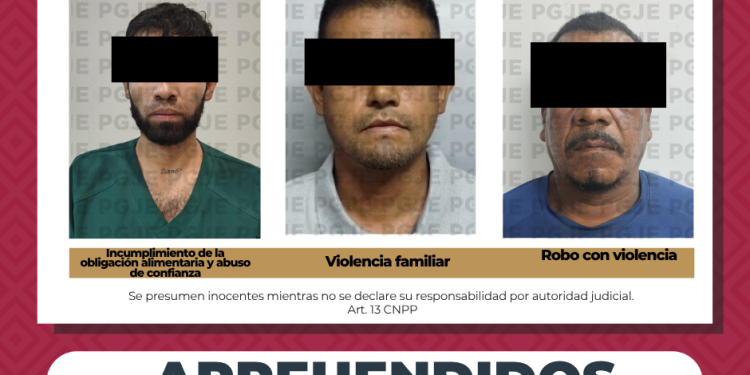 APREHENDE PGJE A 3 HOMBRES RELACIONADOS CON DIVERSOS DELITOS