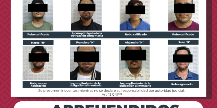 APREHENDE PGJE A 8 HOMBRES POR DIVERSOS DELITOS